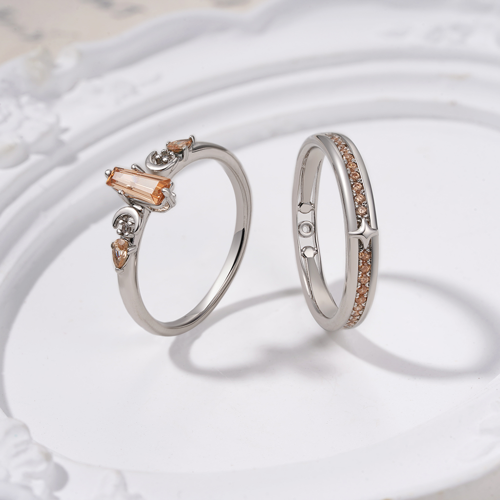 แหวนพลอยซิทรินตัดรูปสี่เหลี่ยมคางหมูสำหรับผู้หญิง image number 2