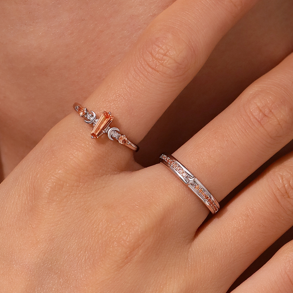 แหวนพลอยซิทรินตัดรูปสี่เหลี่ยมคางหมูสำหรับผู้หญิง image number 3