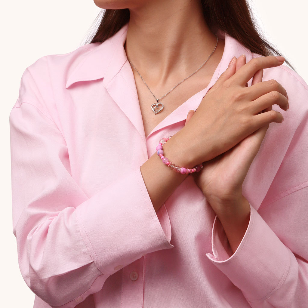 สร้อยข้อมือลูกปัดแก้วสีชมพูแตกร้าว image number 4