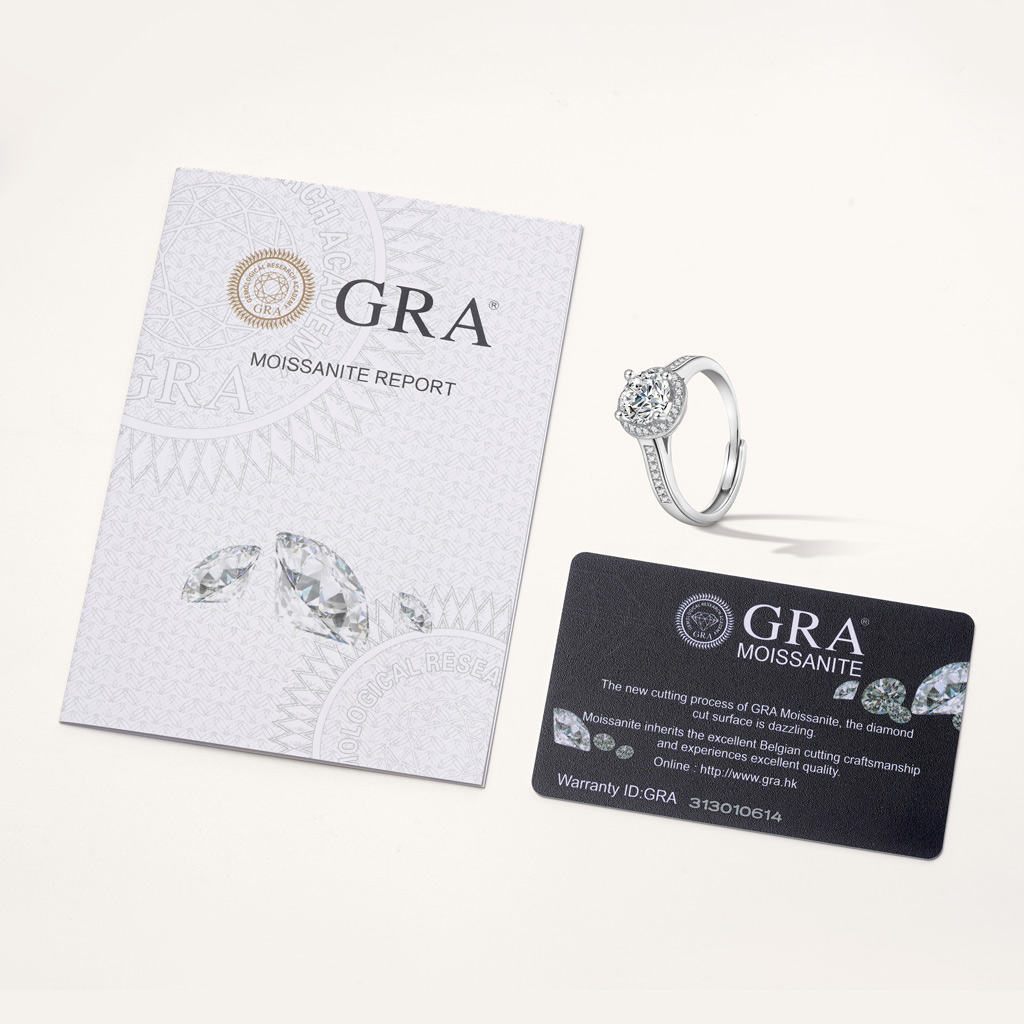 แหวน Moissanite แบบ VVS Halo ทรงกลมแวววาว image number 2