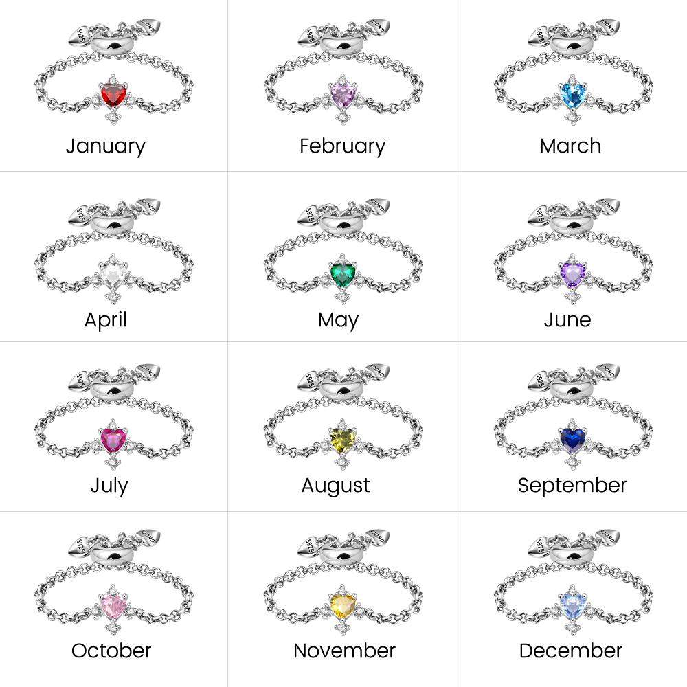 แหวนโซ่ปรับระดับได้รูปหินประจำวันเกิดรูปหัวใจ image number 2