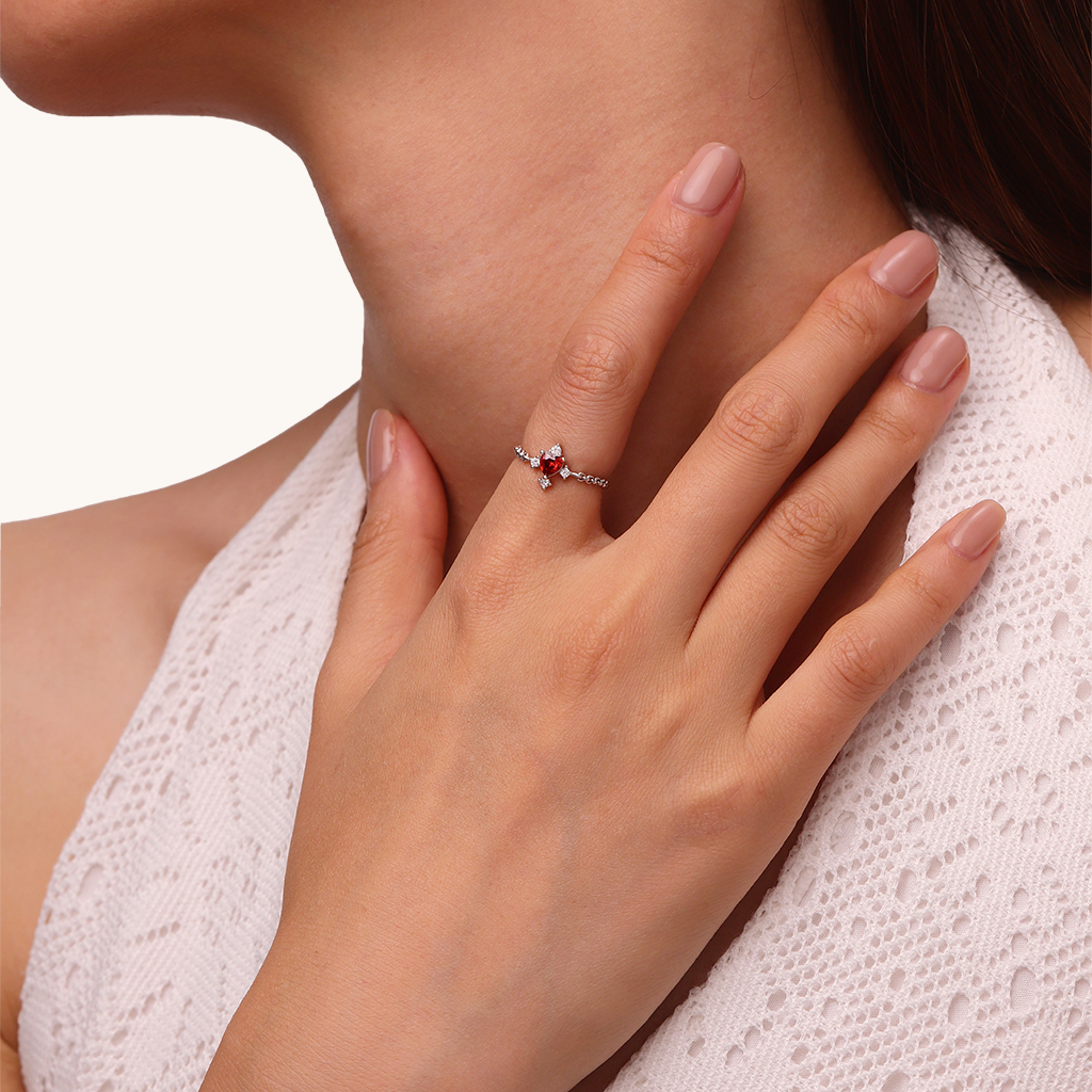 แหวนโซ่ปรับระดับได้รูปหินประจำวันเกิดรูปหัวใจ image number 4