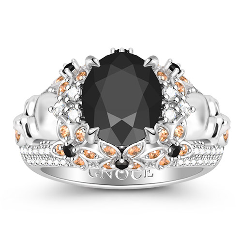 แหวนหัวกะโหลกประดับดอกไม้และหิน image number 0