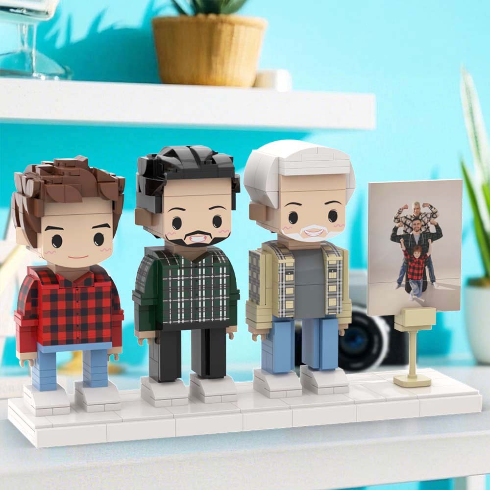 Marco De Fotos Familiar De Cuerpo Completo Personalizable Para 3 Personas, Figuras De Ladrillo Personalizadas, Feliz Día Del Padre - 