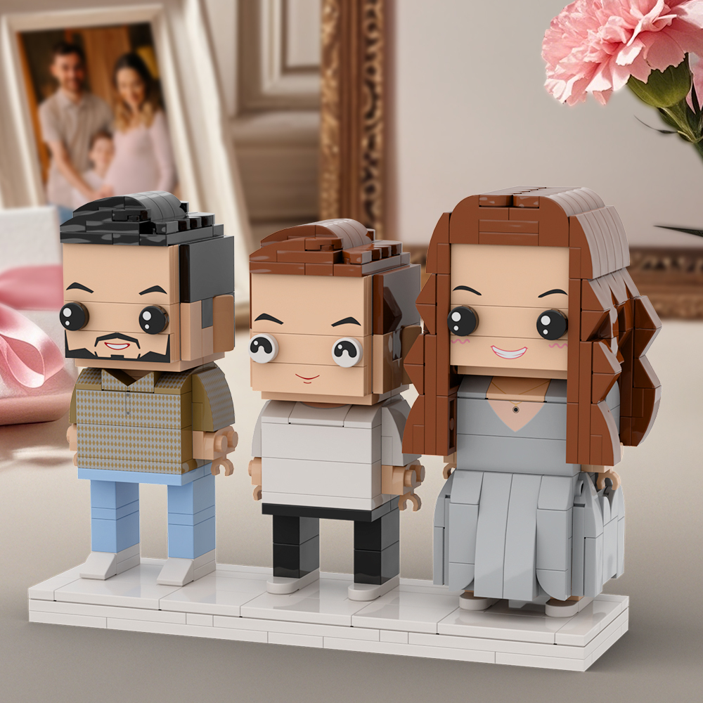 Figuras De Ladrillo Personalizadas De Cuerpo Completo Para 3 Personas, Regalo Para Una Familia De Tres - 