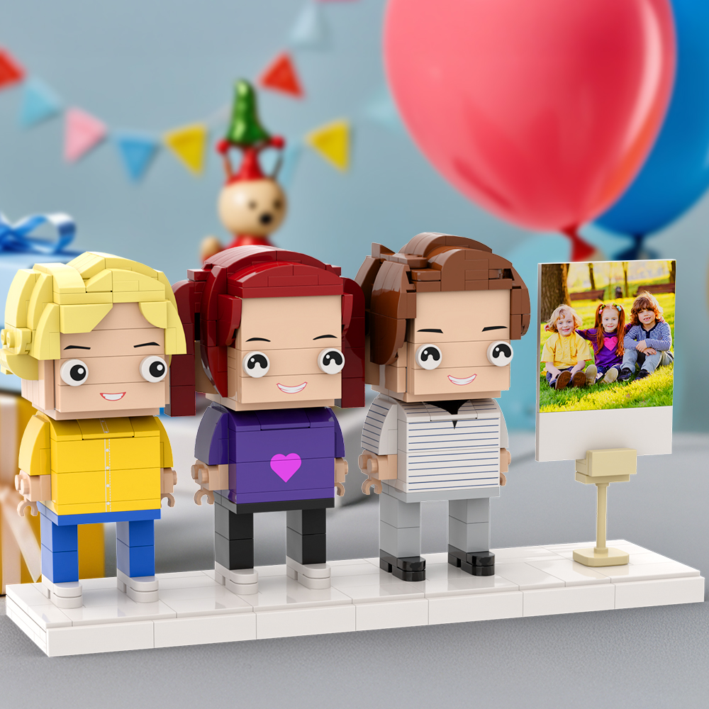 Regalo Para Niños, Marco De Fotos De Cuerpo Completo Personalizable Para 3 Personas, Figuras De Ladrillo Personalizadas, Regalos Perfectos Para La Familia