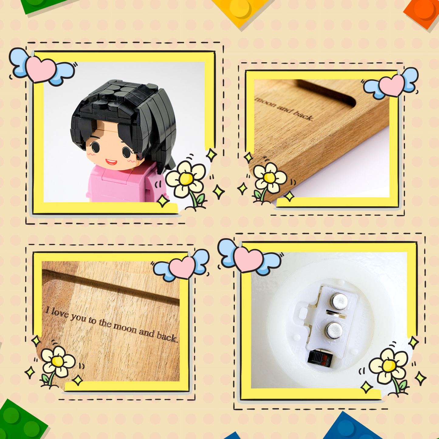 Luz De Noche Con Forma De Ladrillo Con Nombre Y Foto Personalizados, Luz De Noche Familiar Personalizada, El Mejor Regalo - 