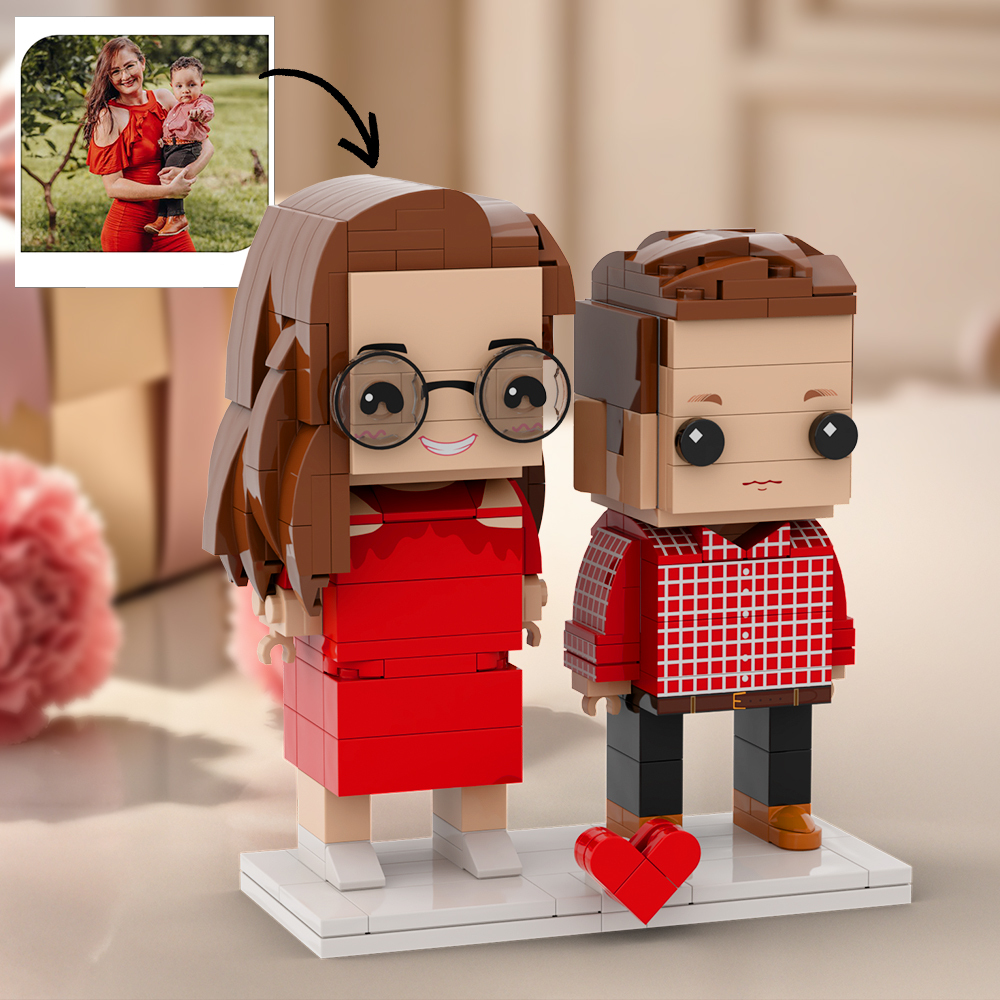 Figuras De Ladrillo Personalizadas Para Regalo Del Día De La Madre, Cuerpo Completo Personalizable, 2 Personas, Madre E Hijo - 