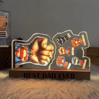 Lámpara Y Decoración Personalizada 3d De 15 Mm De Grosor Con El Texto 'super Papá Choca Puños' Y 'el Mejor Papá Del Mundo'. - 