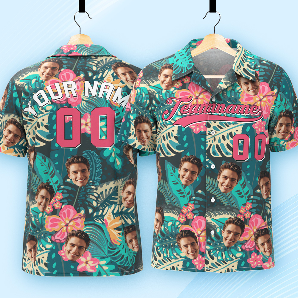 Camisa Hawaiana Personalizada Con Nombre Y Número. Camisa De Playa Floral Hawaiana Personalizada. - 