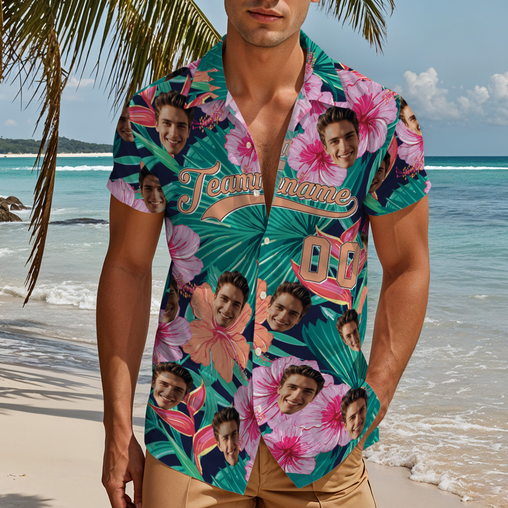 Camisa Hawaiana Personalizada Con Nombre Y Número. Camisa De Playa Floral Hawaiana Personalizada. - 