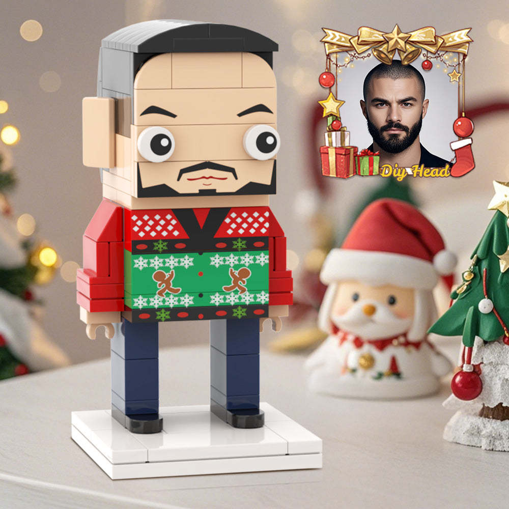 Figura De Ladrillo Personalizada Con Cabeza De Bricolaje, Suéter Navideño Clásico, Regalo Único Para Ella El Día De Navidad - minebrickes