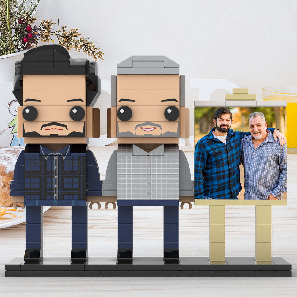 Cuerpo Completo Personalizable 2 Personas Padre E Hijo Marco De Fotos Personalizado Figuras De Ladrillos Personalizados Pequeño Bloque De Partículas Juguete Personalizado Para El Día Del Padre - minebrickes