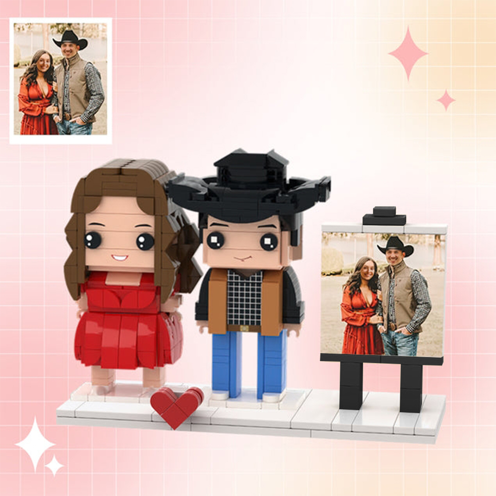 Regalo de San Valentín Personalizable Totalmente Cuerpo 2 Personas Figuras De Ladrillo Personalizadas Traje De Denim Ladrillo Me Figuras Con Foto