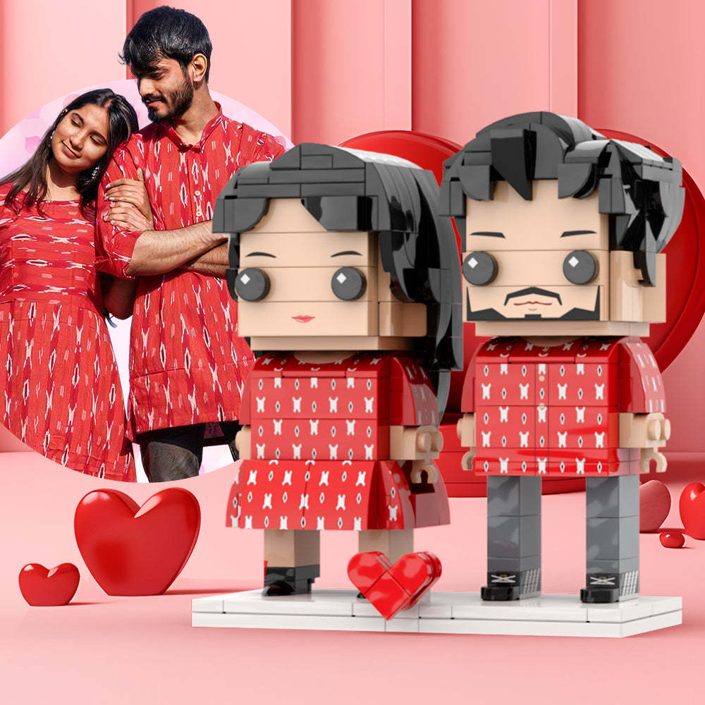 Tela Roja A Juego Con Cabeza Personalizada Para Lindas Figuras De Ladrillos Para Parejas Figuras De Ladrillos Para Parejas Personalizadas Regalo De Bloques De Partículas Pequeñas Para El Día De San Valentín - minebrickes