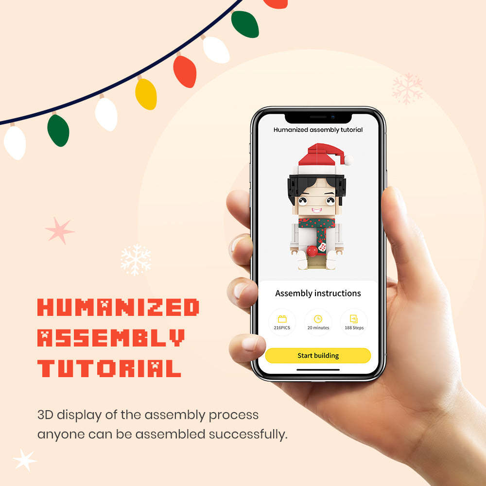 Regalo De Navidad Para Parejas Cara Redonda Cuerpo Completo Personalizable 2 Personas Figuras De Ladrillo Personalizadas - minebrickes