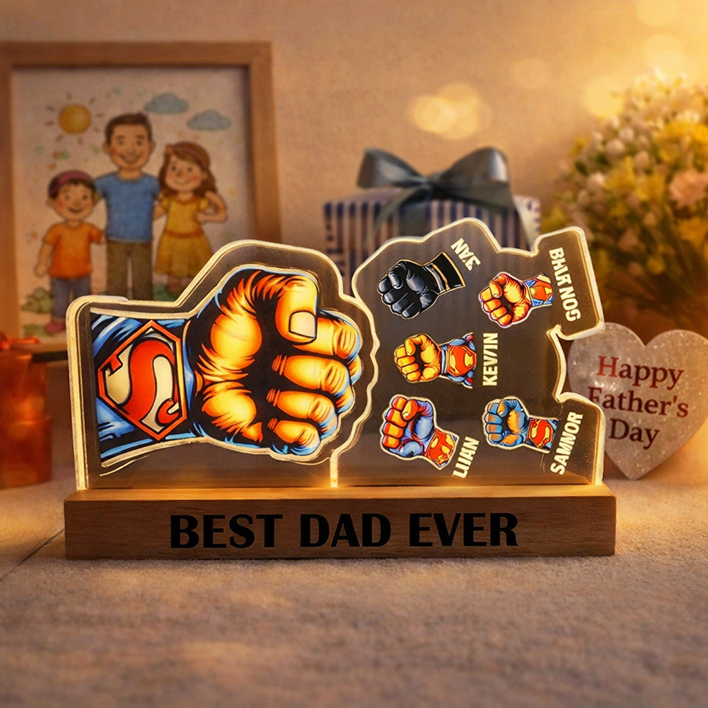Lámpara Y Decoración Personalizada 3d De 15 Mm De Grosor Con El Texto 'super Papá Choca Puños' Y 'el Mejor Papá Del Mundo'. - 
