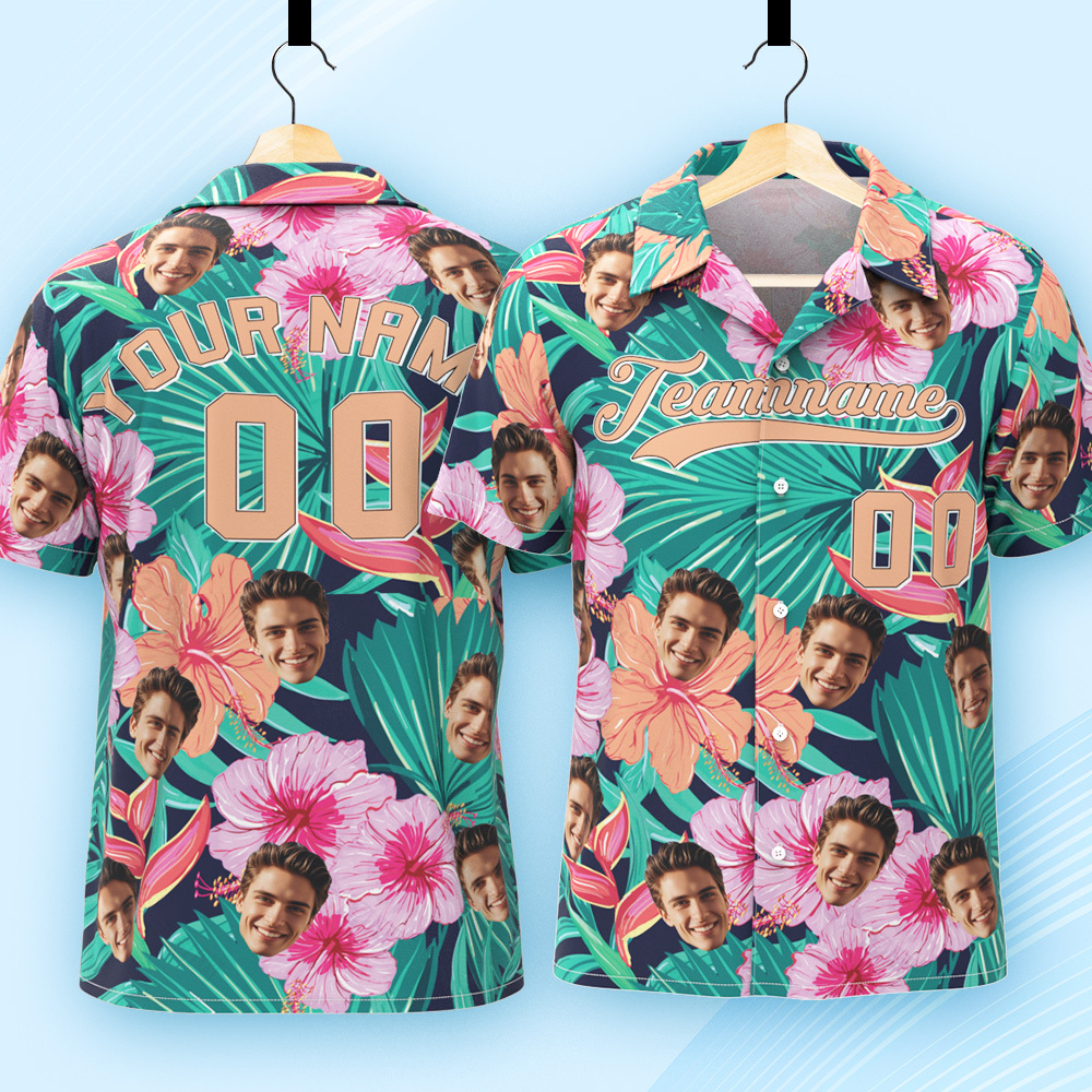 Camisa Hawaiana Personalizada Con Nombre Y Número. Camisa De Playa Floral Hawaiana Personalizada. - 