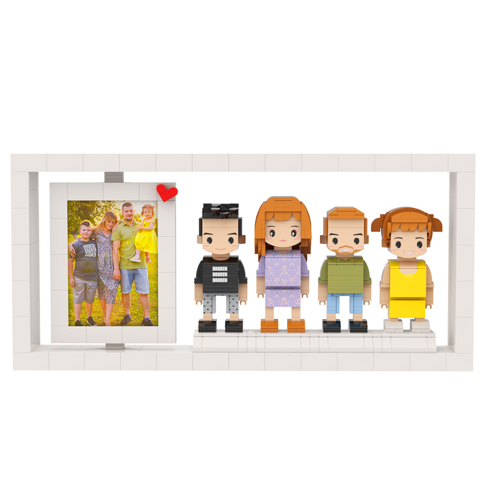 Figuras De Ladrillo Personalizadas De Cuerpo Completo Para 4 Personas, Marco De Fotos, Juguete De Plástico Entrelazado Universal, Decoración Del Hogar, Figuras De Ladrillo, Regalo Para La Familia - 