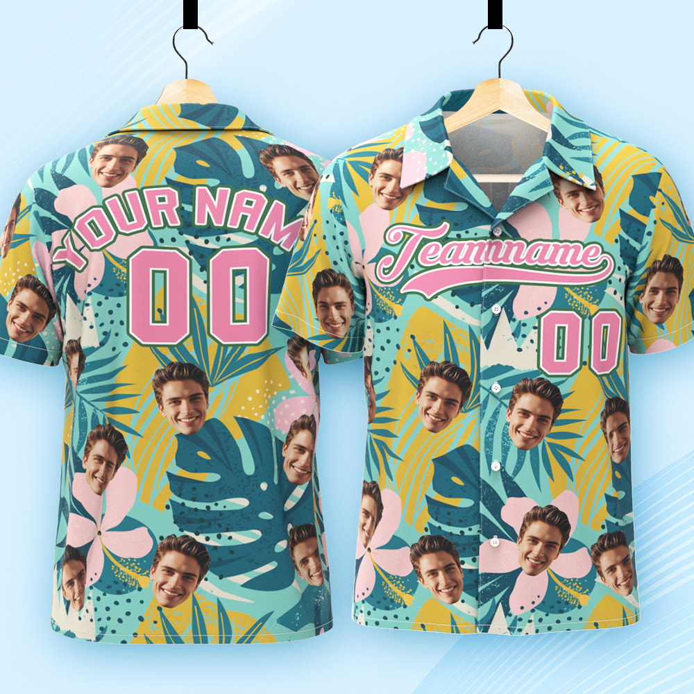 Camisa Hawaiana Personalizada Con Nombre Y Número. Camisa De Playa Floral Hawaiana Personalizada. - 