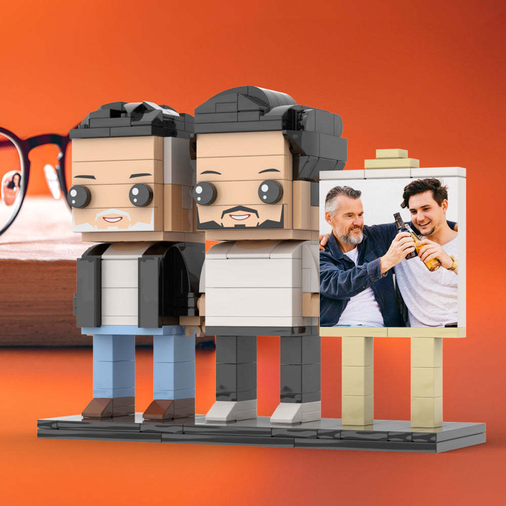 Cuerpo Completo Personalizable 2 Personas Hijo Adulto Tomando Una Cerveza Con Su Papá Marco De Fotos De Hombre Figuras De Ladrillo Personalizadas Juguete De Bloque De Partículas Pequeño Personalizado Para El Día Del Padre - minebrickes