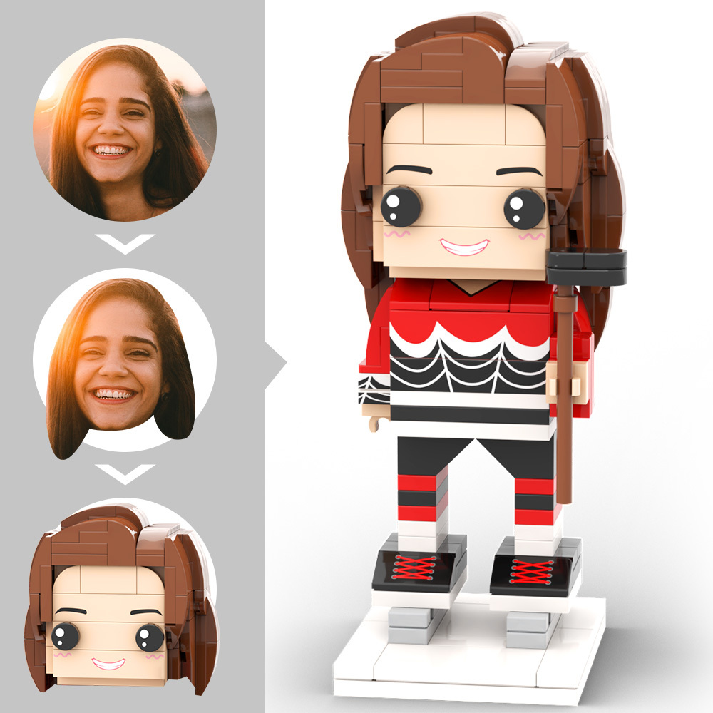 Figura De Cabeza De Ladrillo Personalizada, Regalo Para Aficionados Y Jugadores. Jugador De Hockey Con Ropa Roja Y Nombre. Regalo Profesional. - 