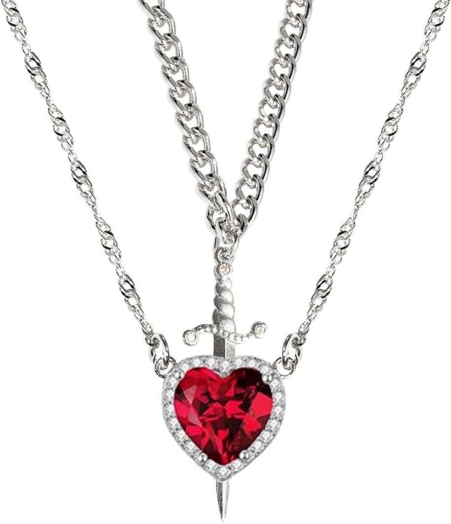 Collar De Espada Y Corazón Para Parejas, Cadena De Acero Inoxidable Con Ondas De Agua, Estilo Cubano, Delicado Y Moderno Conjunto De Collar De Espada Y Corazón A Juego, Regalo De Joyería. - 
