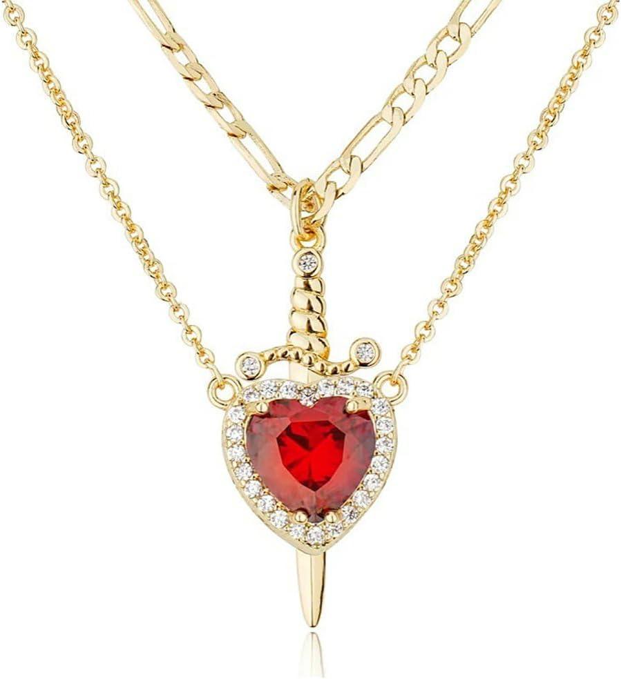 Collar De Espada Y Corazón Para Parejas, Cadena De Acero Inoxidable Con Ondas De Agua, Estilo Cubano, Delicado Y Moderno Conjunto De Collar De Espada Y Corazón A Juego, Regalo De Joyería. - 