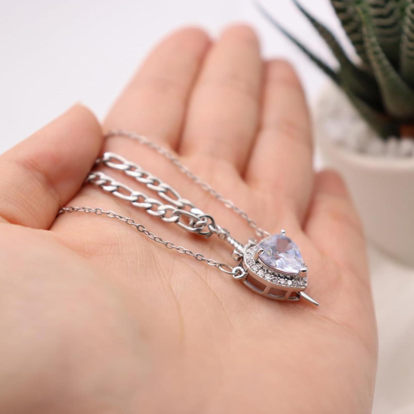 Collar De Espada Y Corazón Para Parejas, Cadena De Acero Inoxidable Con Ondas De Agua, Estilo Cubano, Delicado Y Moderno Conjunto De Collar De Espada Y Corazón A Juego, Regalo De Joyería. - 