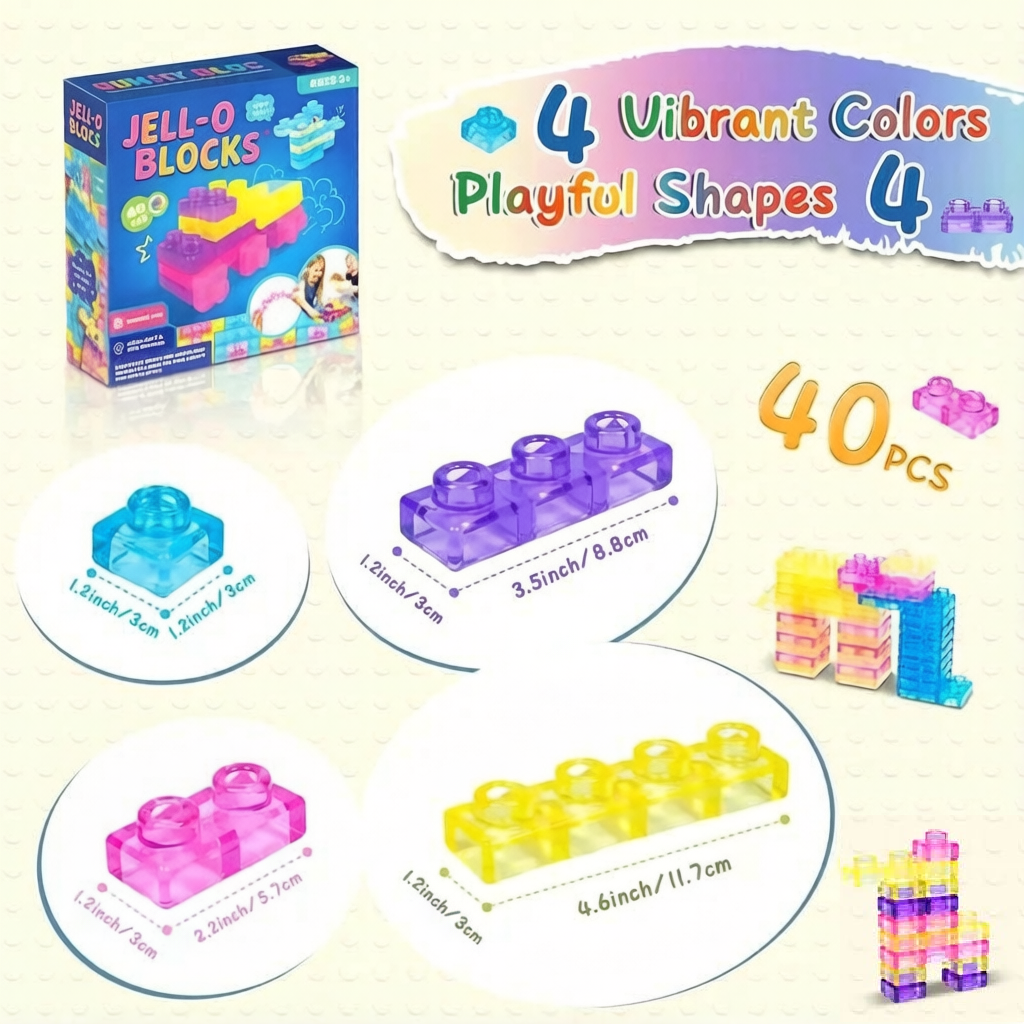 Jell-o Blocks: Bloques Blandos De Construcción Sensorial Montessori De 40 Piezas - 