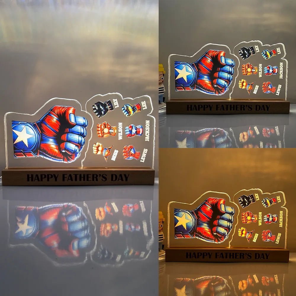 Lámpara Y Decoración Personalizada 3d De 15 Mm De Grosor Con El Texto 'super Papá Choca Puños' Y 'el Mejor Papá Del Mundo'. - 