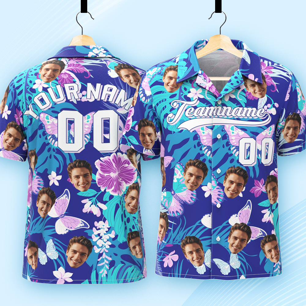 Camisa Hawaiana Personalizada Con Nombre Y Número. Camisa De Playa Floral Hawaiana Personalizada. - 