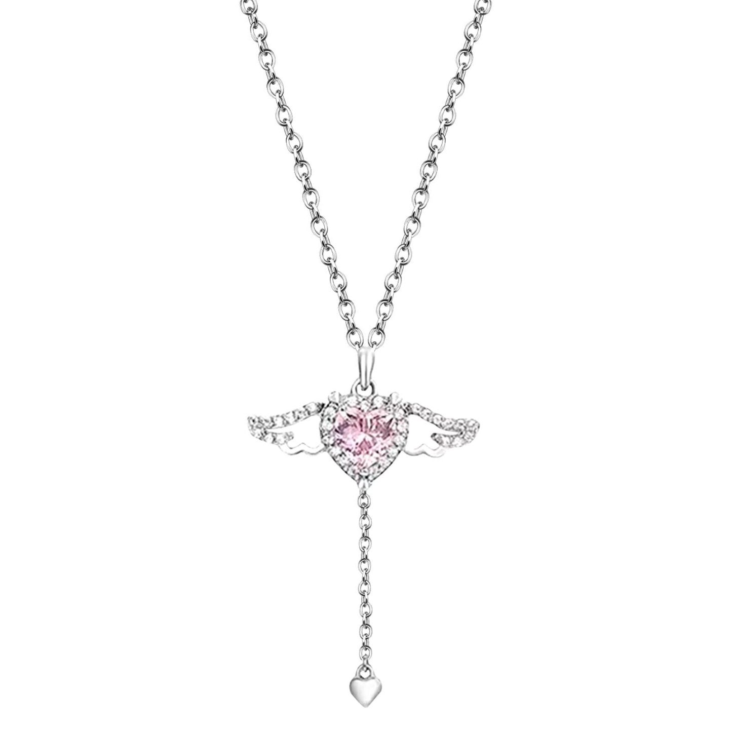Collar Winnifred De Acero Inoxidable Antideslustre Con Alas De Ángel Voladoras, Bañado En Oro Y Con Diamantes Plateados. - 