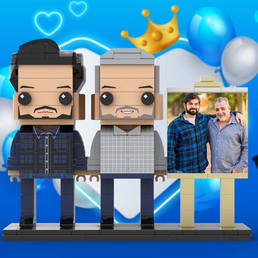 Cuerpo Completo Personalizable 2 Personas Padre E Hijo Marco De Fotos Personalizado Figuras De Ladrillos Personalizados Pequeño Bloque De Partículas Juguete Personalizado Para El Día Del Padre - minebrickes