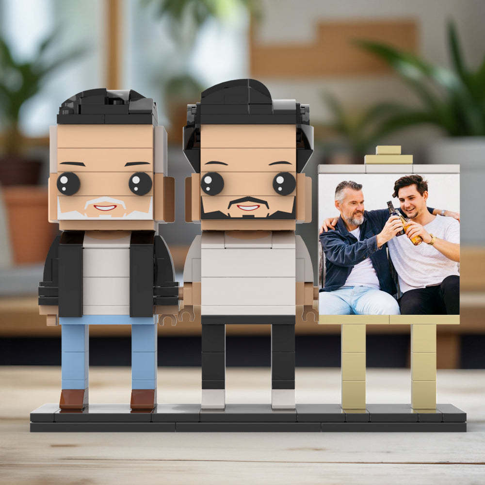 Cuerpo Completo Personalizable 2 Personas Hijo Adulto Tomando Una Cerveza Con Su Papá Marco De Fotos De Hombre Figuras De Ladrillo Personalizadas Juguete De Bloque De Partículas Pequeño Personalizado Para El Día Del Padre - minebrickes