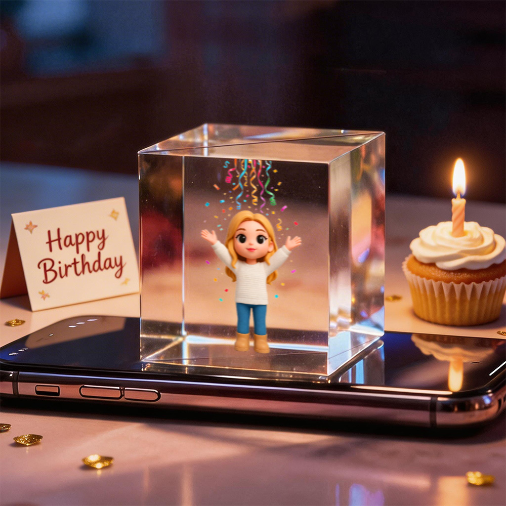 Video Holográfico De Cajas Lumina De Cumpleaños Con Dibujos Animados En 3d | Imagen Holográfica De Alta Transmitancia Para Regalo De Cumpleaños - 
