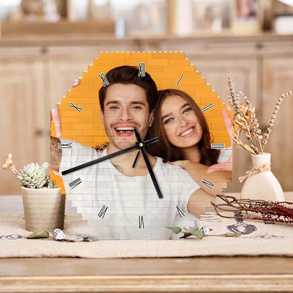 Reloj de pared de bloques de construcción personalizado, rompecabezas de personalidad, reloj de ladrillo con puntero de foto personalizado 
