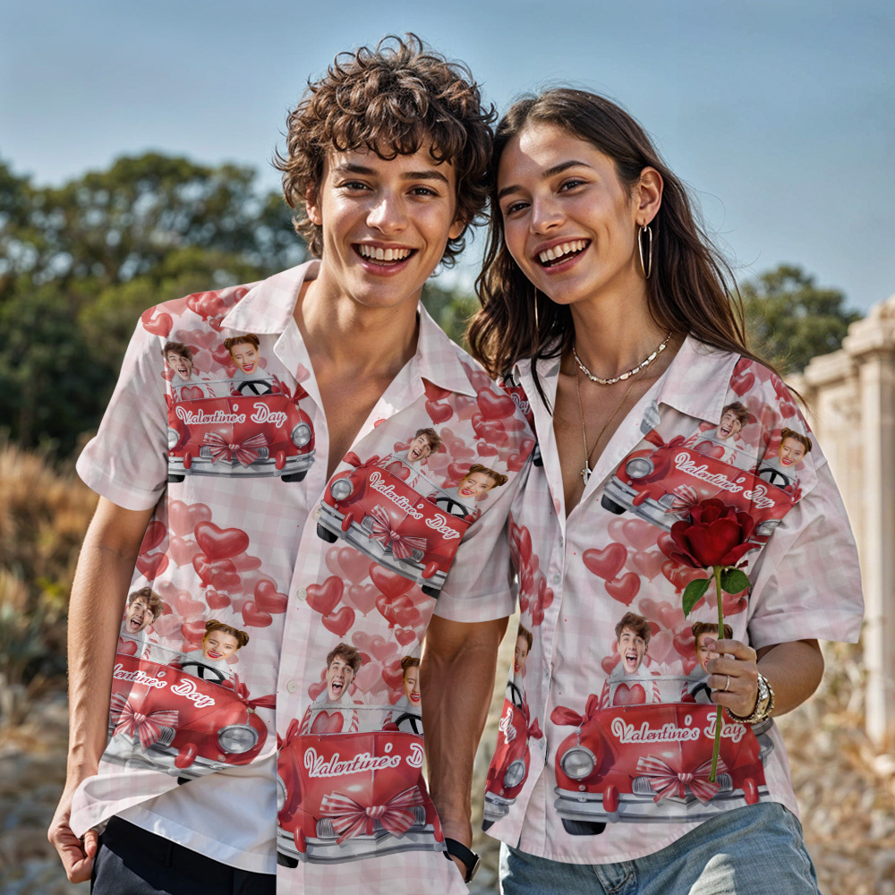 Camisa Hawaiana Rosa Personalizada Para San Valentín, Camisa De Manga Corta Para Parejas, Regalos - 