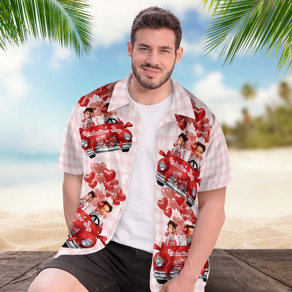 Camisa Hawaiana Rosa Personalizada Para San Valentín, Camisa De Manga Corta Para Parejas, Regalos - 