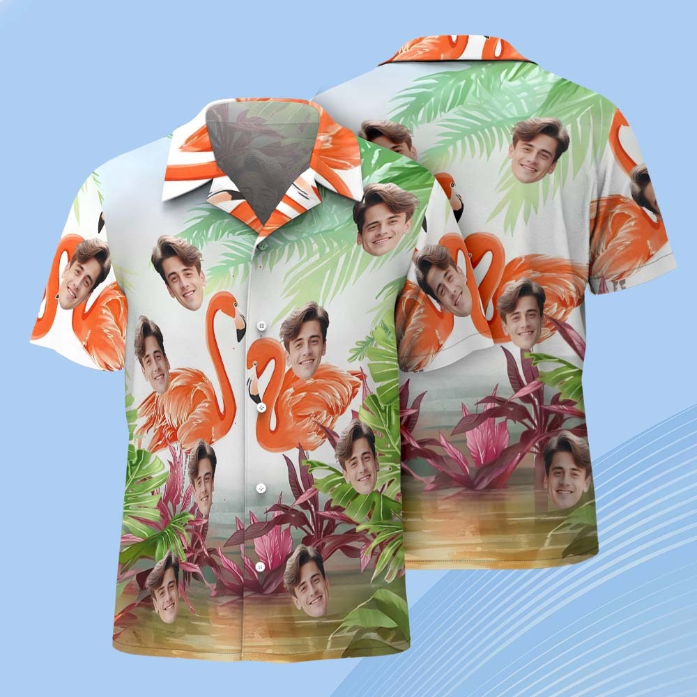 Camisa Personalizada Con Estampado De Flamenco Hawaiano Para El Día De San Valentín. Camisa Abotonada Personalizada. Regalos Para Parejas. - 