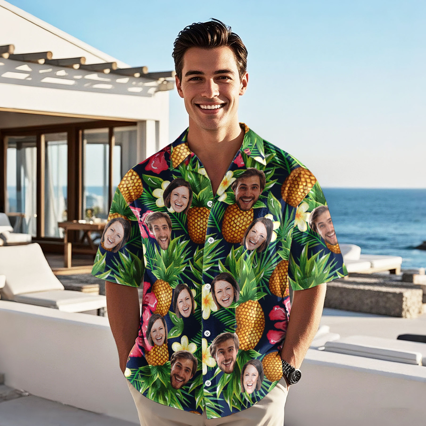 Camisa Hawaiana Personalizada Con Tu Foto. Regalo Único Y Personalizado Para Hombre. - 