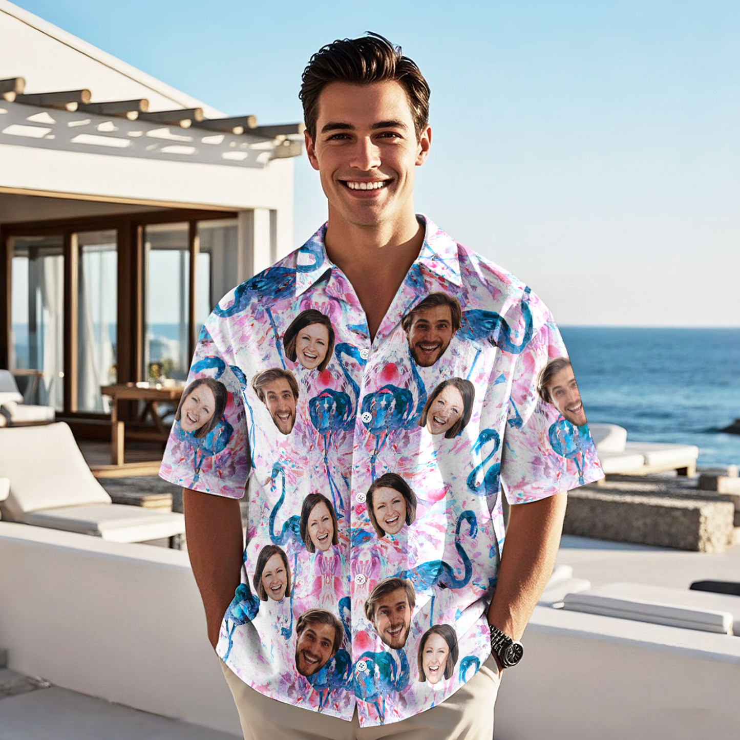 Camisa Hawaiana Personalizada Con Estampado Divertido De Caras, Regalo Fotográfico Personalizado - 