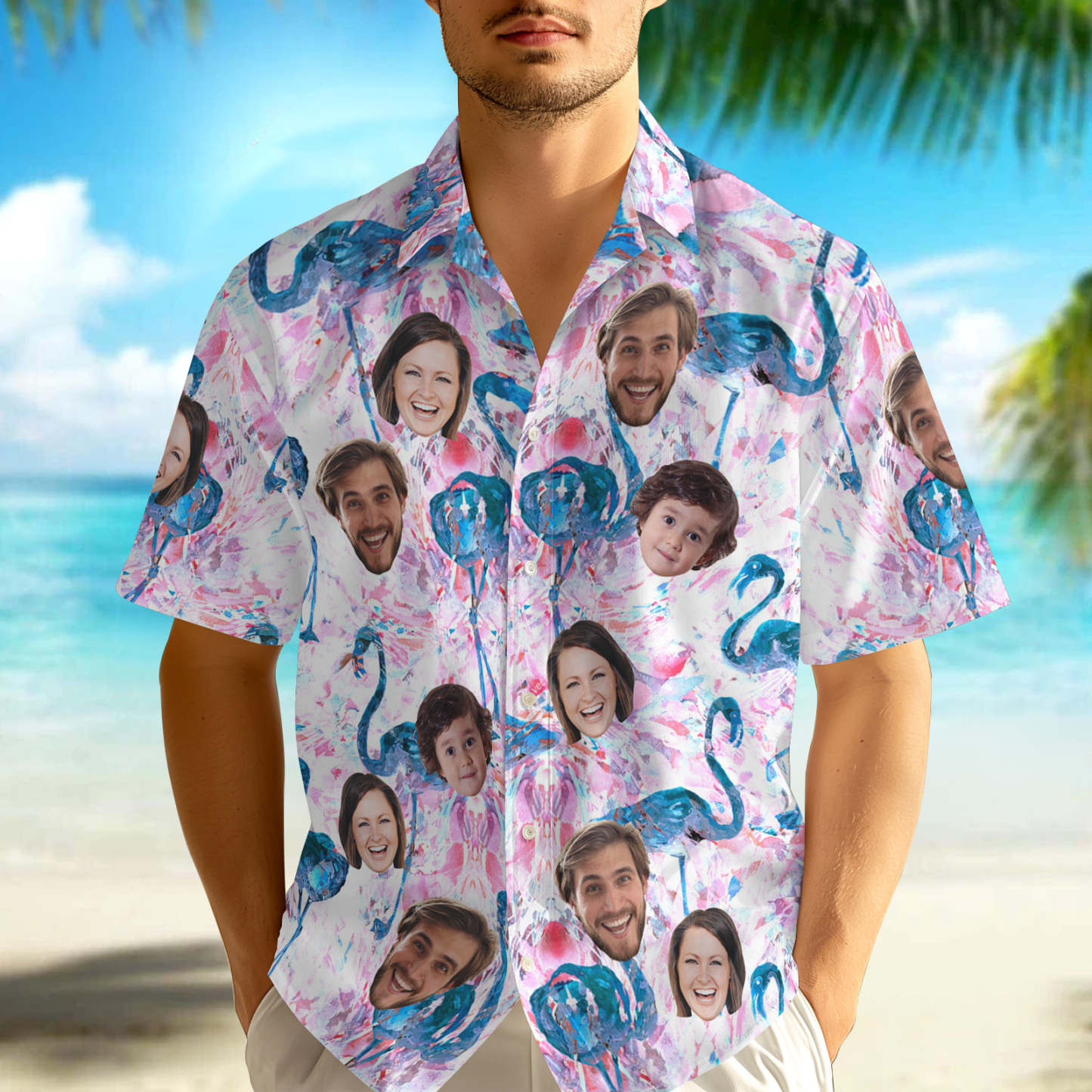 Camisa Hawaiana Personalizada Con Estampado Divertido De Caras, Regalo Fotográfico Personalizado - 