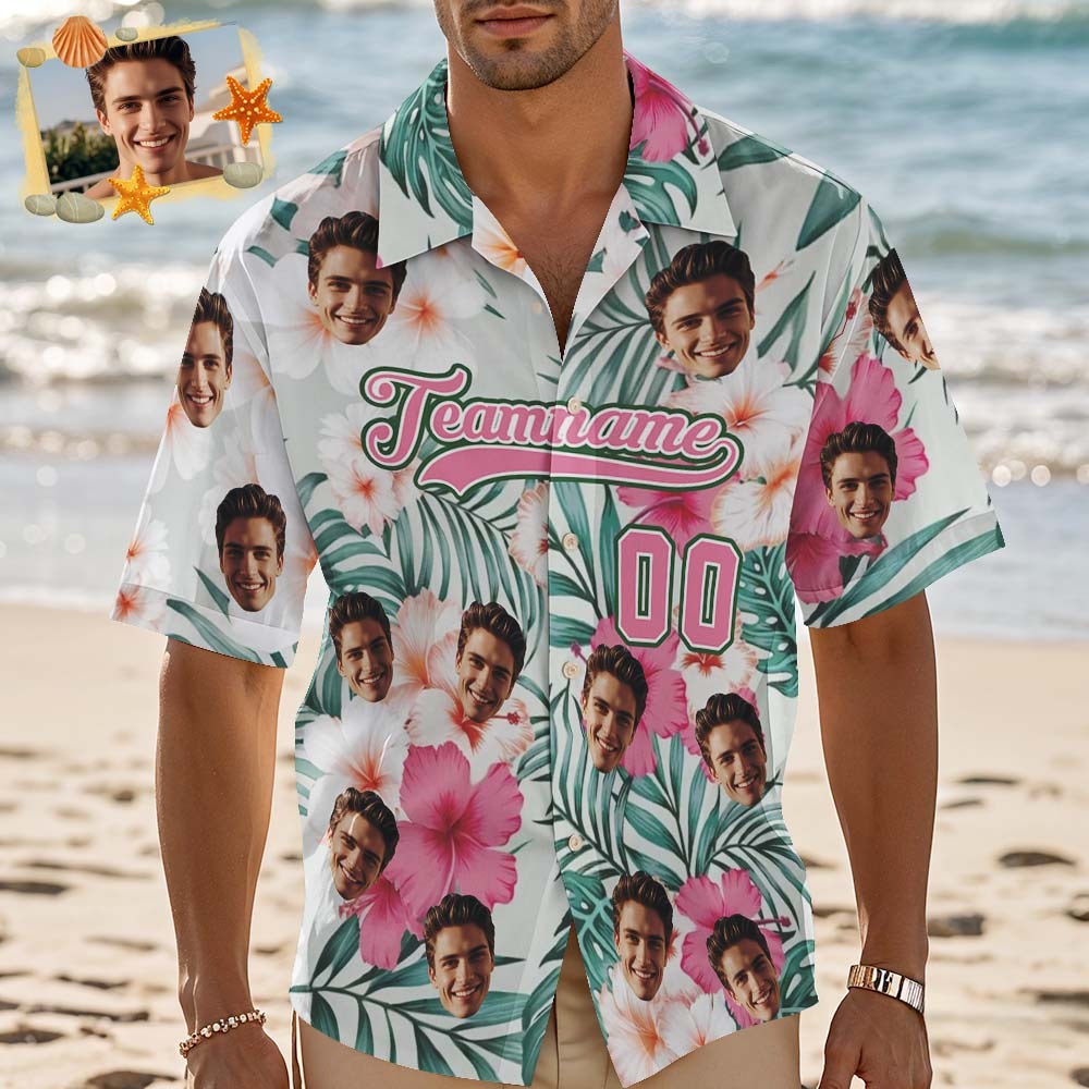 Camisa Hawaiana Personalizada Con Nombre Y Número. Camisa De Playa Floral Hawaiana Personalizada. - 