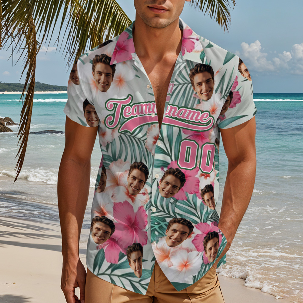 Camisa Hawaiana Personalizada Con Nombre Y Número. Camisa De Playa Floral Hawaiana Personalizada. - 