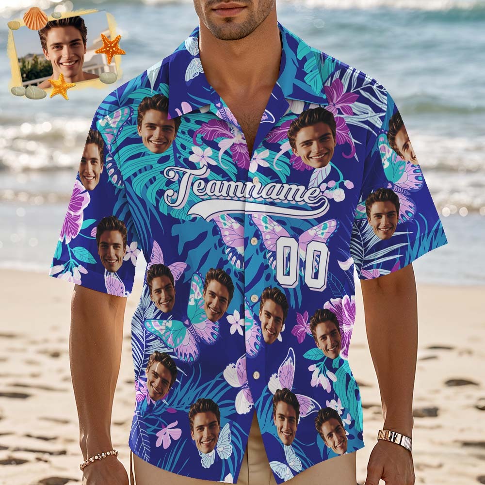 Camisa Hawaiana Personalizada Con Nombre Y Número. Camisa De Playa Floral Hawaiana Personalizada. - 