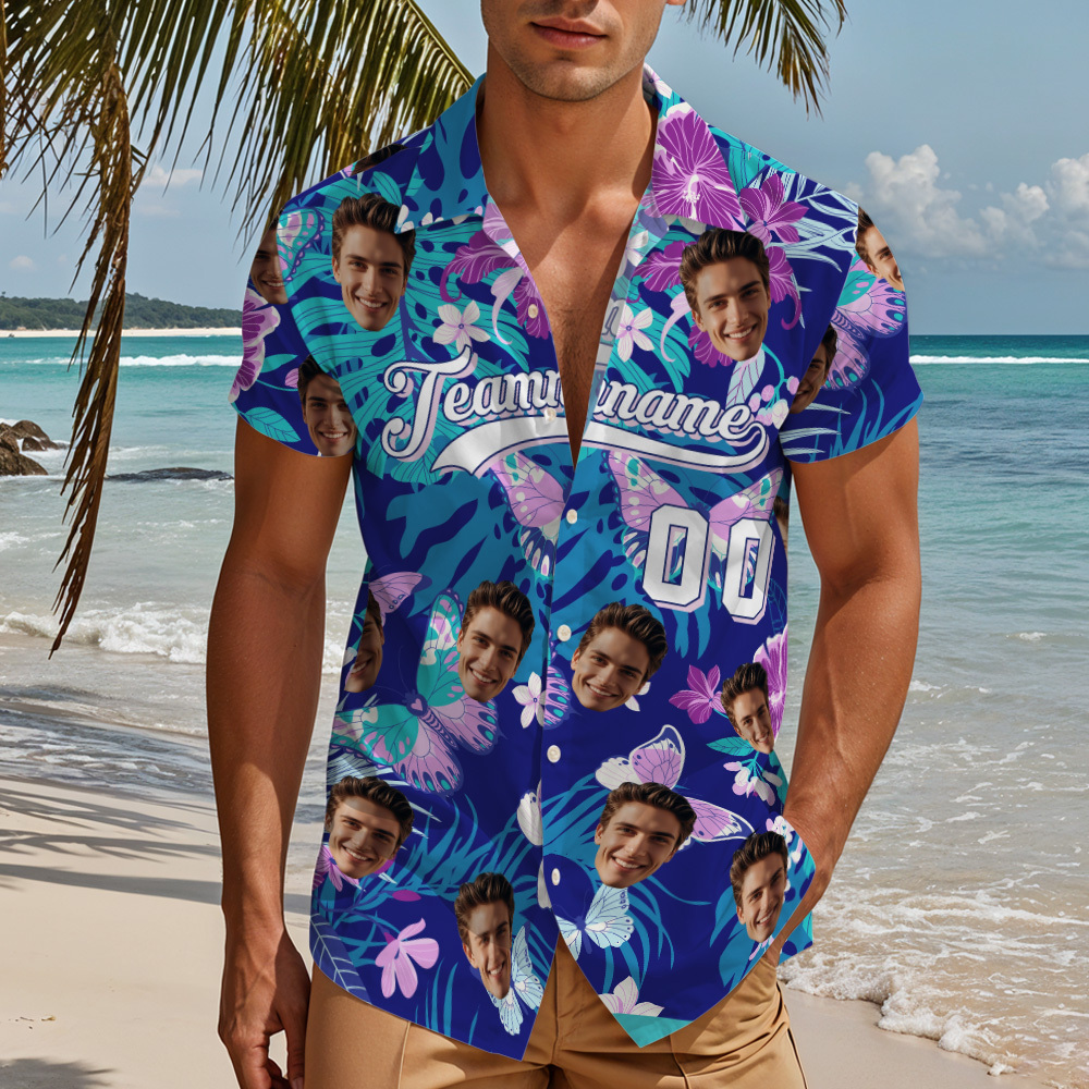 Camisa Hawaiana Personalizada Con Nombre Y Número. Camisa De Playa Floral Hawaiana Personalizada. - 