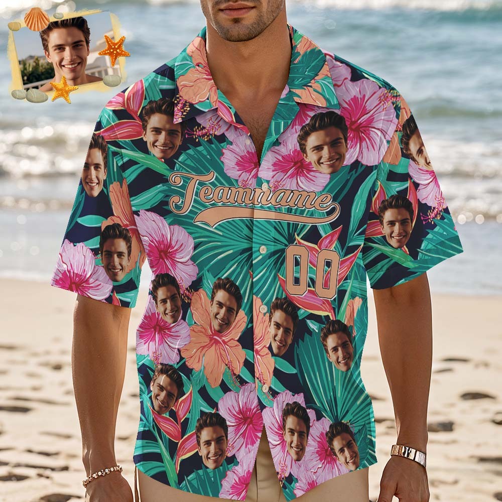 Camisa Hawaiana Personalizada Con Nombre Y Número. Camisa De Playa Floral Hawaiana Personalizada. - 
