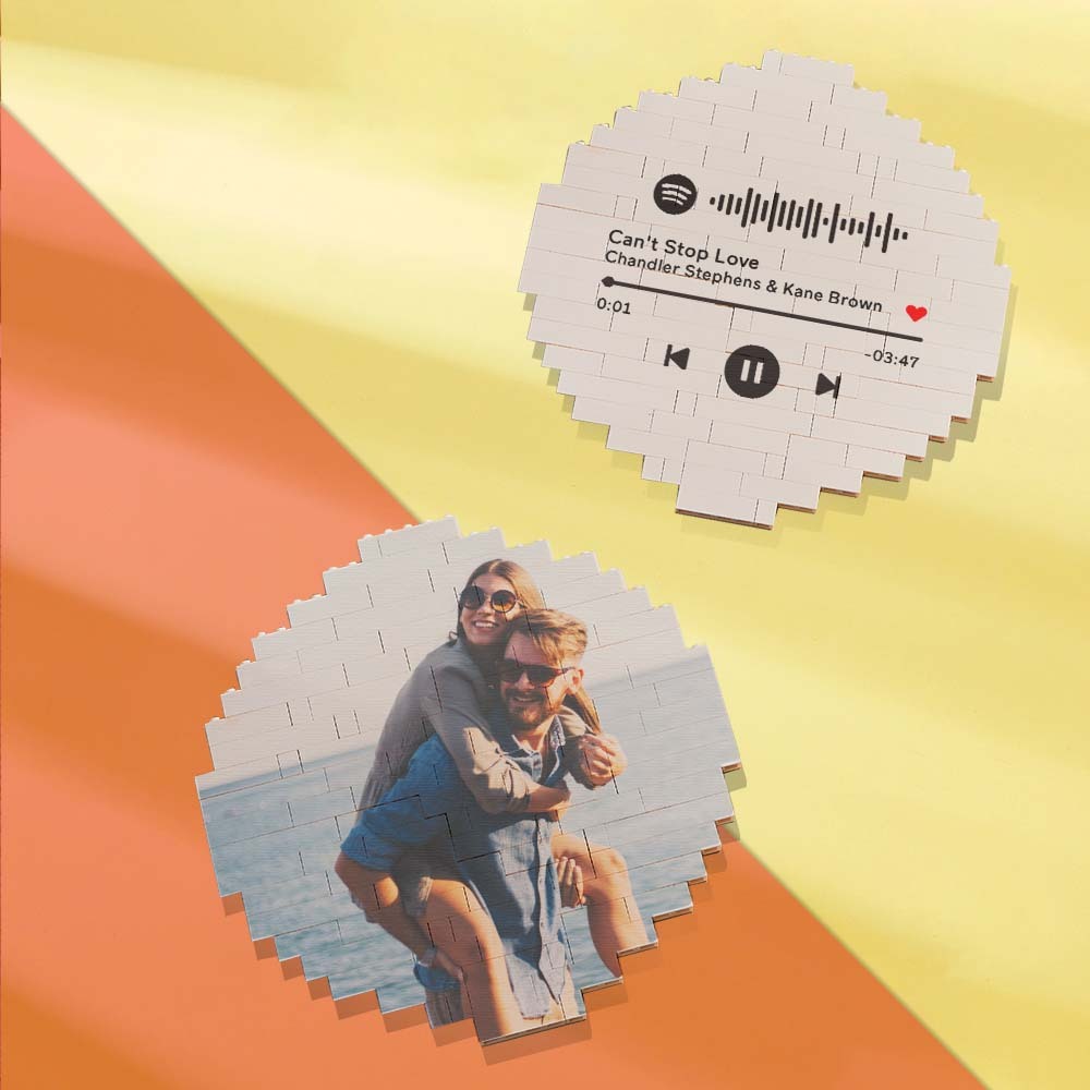 Código de música personalizado Marco de bloque de fotos de edificio redondo de ladrillo personalizado 