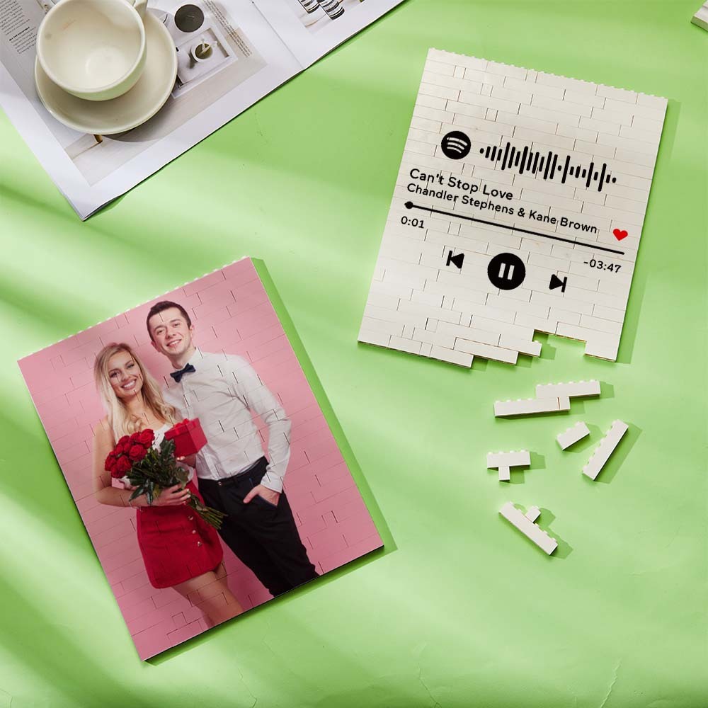 Bloque de fotos de construcción rectangular de ladrillo personalizado Código de música Marco de texto personalizado 